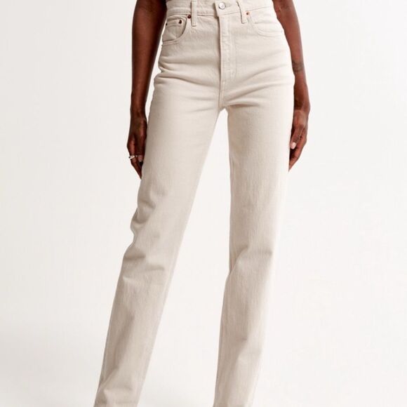 Abercrombie & Fitch Women's Tan Straight Leg Jeans Size 14/32 - Picture 2 of 13